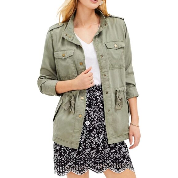 AnnTaylor LOFT Green Military Style Shacket  Jacket Size Medium Fall Lightweight - Picture 1 of 12